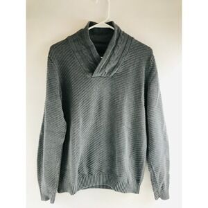 Sean John Sweater Women's Size Large Gray Cable-Knit Rib Shawl Neck Pullover